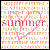 Pixelated icon with pastel color palette featuring a stylized 'SUMMER' text overlay and abstract floral or leafy patterns in pink, orange, yellow, and green tones.
