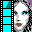 Pixelated film strip with cyan frames, a central face in grayscale and teal tones, and a small inset image of sunglasses on white.