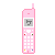 A 3x3 grid of nine pink cell phone icons with gray screens showing various symbols, arranged as a contact sheet of animation frames on a gray background.