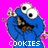 Pixelated blue character with large white eyes and brown accents on a bright pink background, with 'COOKIES' text below.