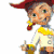 Pixelated cartoon character with red hat, yellow neckerchief, white shirt, brown pants, and red-and-yellow prop, smiling with green eyes.