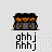Pixelated icon with orange and black elements, white text, and repeated patterns