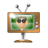 Pixelated icon of a retro television with two antennae, displaying a green screen with a person wearing dark sunglasses.