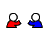 Pixelated figures in red and blue shirts with white heads, some holding hands, paired under "Sup?" text on gray background.