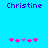 Pixelated blue background with purple text 'Christine' at top, pink and purple puzzle pieces below arranged in two distinct patterns.