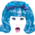 Pixelated icon of a person with blue hair and bow, mouth open in surprise, next to 'hair' text above 'spray' text.