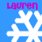 Four white snowflake icons arranged in a on a solid blue background, each with the word 'Lauren' in pink text above or below it