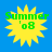Four identical yellow sunburst icons with green text 'Summer 'o8' on a solid blue background, arranged in a