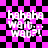Pixelated text on a pink and black checkered background with visible animation distortion effects.