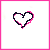 Pixelated heart outline with pink and black borders on white background, some frames show text below the icon.