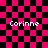 A pink and black checkered background with four instances of the name 'Corinne' in white pixelated text, two on each side of a central pattern