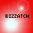Red background with four white light bursts and black text reading "BIZZATCH" in each quadrant.