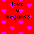 Red background with scattered pink hearts and repeated text "love u megan<3" in black pixelated font.