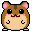 A 4x4 contact sheet of pixel art hamster character frames with pink ears and brown fur, showing various facial expressions including closed eyes, open mouth, and smiling poses on a gray background.