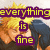 Pixelated anime-style character with spiky yellow hair and dark blue clothing, shown in four with changing text overlays