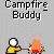 A pixelated animation of a yellow figure holding an orange campfire, with flame variations and partial disappearance across frames.