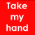A 3x3 contact sheet of animated frames showing a red background with white text repeating "Take my hand" and "& we'll make it" in varying opacity levels, with the bottom-left frame containing "I swear".