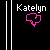 A black background displays four vertical of 'Katelyn' text with pink heart-shaped icons above each name, showing animation changes across frames