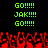 Green text and red pixelated shapes on a black background, with repeated phrases and a fiery lower section.