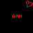 Red pixelated heart symbol above two identical red 'ANN' text blocks on black background.
