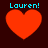 Four red heart shapes with cyan text 'Lauren!' above each, displayed in a on dark background