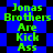 Green text reading "Jonas Brothers Are Kick Ass" on a blue and black checkered background with pixelated edges.