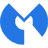 Blue and white pixelated icon with a stylized 'M' shape on gray background, featuring two large blue curved sections flanking a central white crescent.