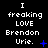 Pixelated text on black background reads 'I freaking LOVE Brendon Urie.' with blue symbols changing across frames.