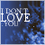 Animated contact sheet of 18 frames showing a blue-toned icon with white text "I DON'T LOVE YOU" over abstract cloud-like patterns and scattered small symbols.