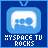 identical blue square icons with rounded corners, each displaying a white cartoon character silhouette and the text "MYSPACE TU ROCKS" below it