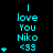 Cyan text and star symbols on black background with gray corner, displaying "I love You Niko <33" in multiple across animated frames