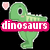 Green pixelated dinosaur with pink heart above head, displaying text and symbols