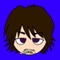 Pixelated cartoon head with brown hair against blue background, showing two expressions: one with open eyes and another with closed eyes.