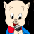 Pixelated cartoon pig character with light skin, large ears, and a red bow tie holding a microphone against black background.