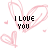 Pixelated pink heart outline with 'I LOVE YOU' text, surrounded by smaller hearts and a black pixel in the corner.
