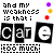 Pixelated text and colored dots arranged in a pattern with repeated phrases