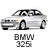 Two static frames of a pixelated silver BMW 325 car icon with text labels and website branding, displayed in a contact sheet layout.