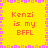 Yellow background with pink and orange pixelated border, four identical text blocks reading 'Kenzi is my BFFL' in orange font.