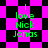 Pixelated text 'I love Nick Jonas' on shifting black-and-magenta checkered backgrounds with diamond and square patterns.