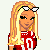 Pixel art contact sheet showing three frames of an animated buddy icon featuring a cartoon character with blonde hair, white sunglasses, red crop top, blue jeans, and red shoes with black laces.