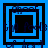 Four identical blue and black square frames with text overlay, each containing nested squares in alternating colors.