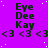 Purple background with white dots, repeated text 'Eye Dee Kay' and '<3 <3', static image.