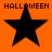 Four identical black stars on an orange background with 'HALLOWEEN' text above each star, arranged in a