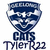 Six variations of a blue and white shield-shaped icon with 'GATLONS' text at the top, displaying different lower text elements across frames.