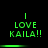 Green pixelated text 'I LOVE KAILA!!' on black background with horizontal green bar below text, repeated in two