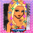 Animated contact sheet of a pixel-art doll character in various poses and text-based frames with pink border, showing full-body view, midsection close-up, legs only, head-only, and multiple text variations.