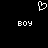 Pixelated white heart symbol above two identical 'BOY' text blocks on black background.