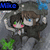 Two anime-style characters embrace under a gray umbrella with white dots, one with brown hair and blue eyes, the other with black hair and green eyes, against a gray background with green X shapes.