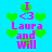 Pixelated blue background with green hearts and pink text reading "I <3 Laura and will" in two vertical