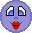 Pixelated purple character with blue eyes and red lips displays multiple poses including upright, inverted, and side-facing views.